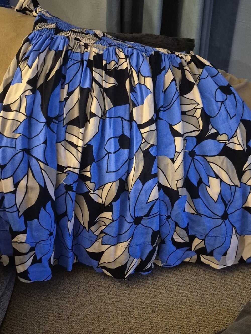 Free People Louise Smocked Dress Blue Tropical Print Women's - Picture 6 of 9